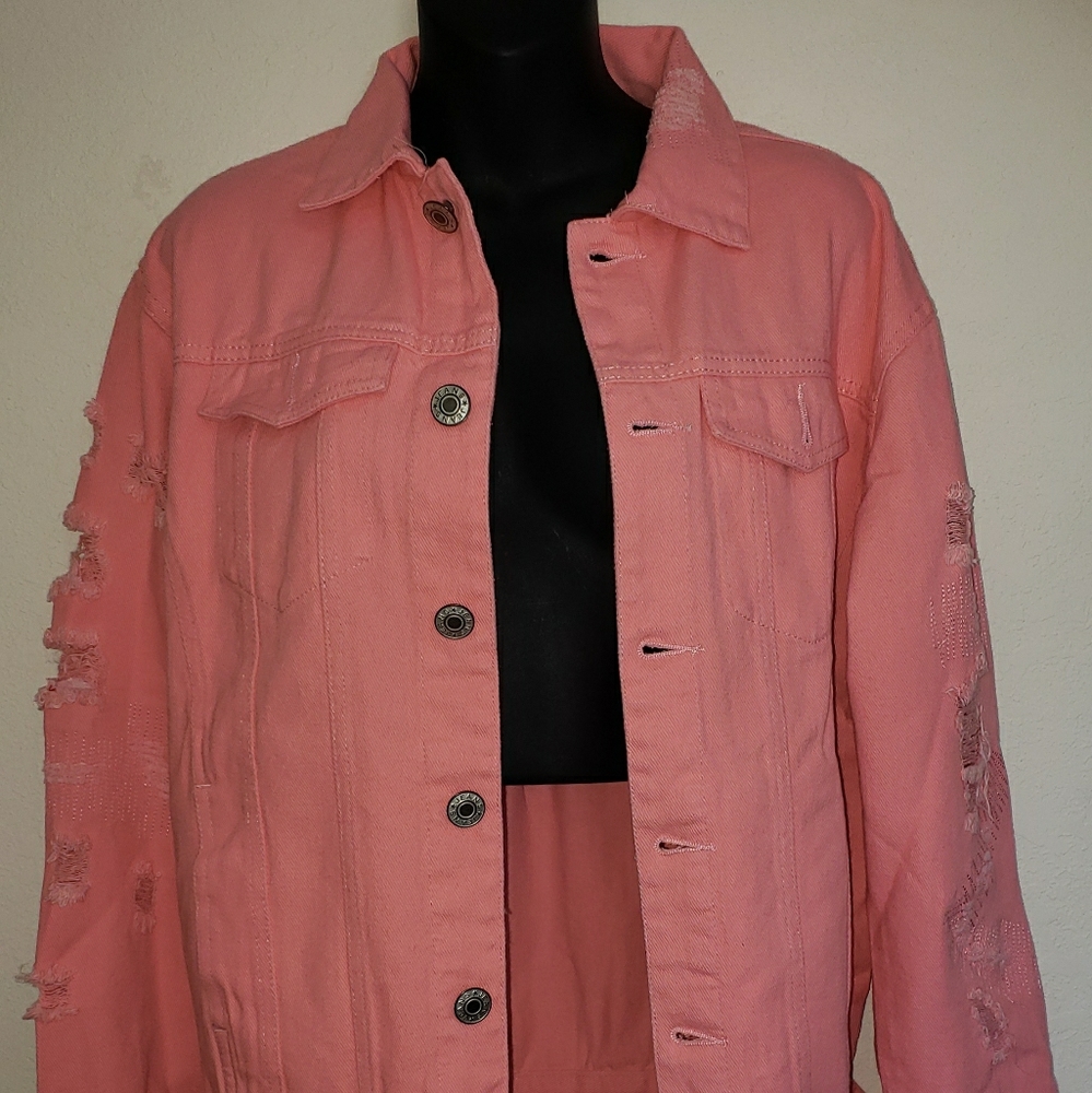 Distressed Pink Jean Jacket